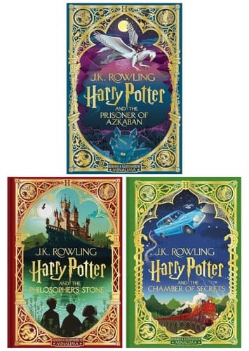 Cover of Harry Potter MinaLima Edition 3 Books Collection Set (Harry Potter and the Philosopher’s Stone, Harry Potter and the Chamber of Secrets & Harry Potter and the Prisoner of Azkaban)