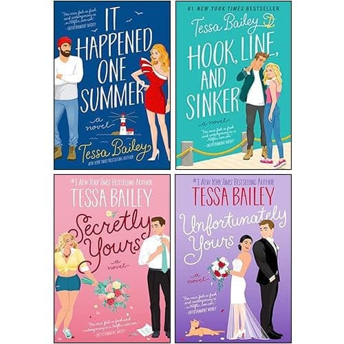 Cover of Bellinger Sisters & Vine Mess Series 4 Books Collection Set By Tessa Bailey(It Happened One Summer, Hook, Line, and Sinker, Secretly Yours & Unfortunately Yours)